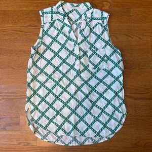 41 Hawthorn Green and White Button Down Shirt Relaxed Mandarin Collar